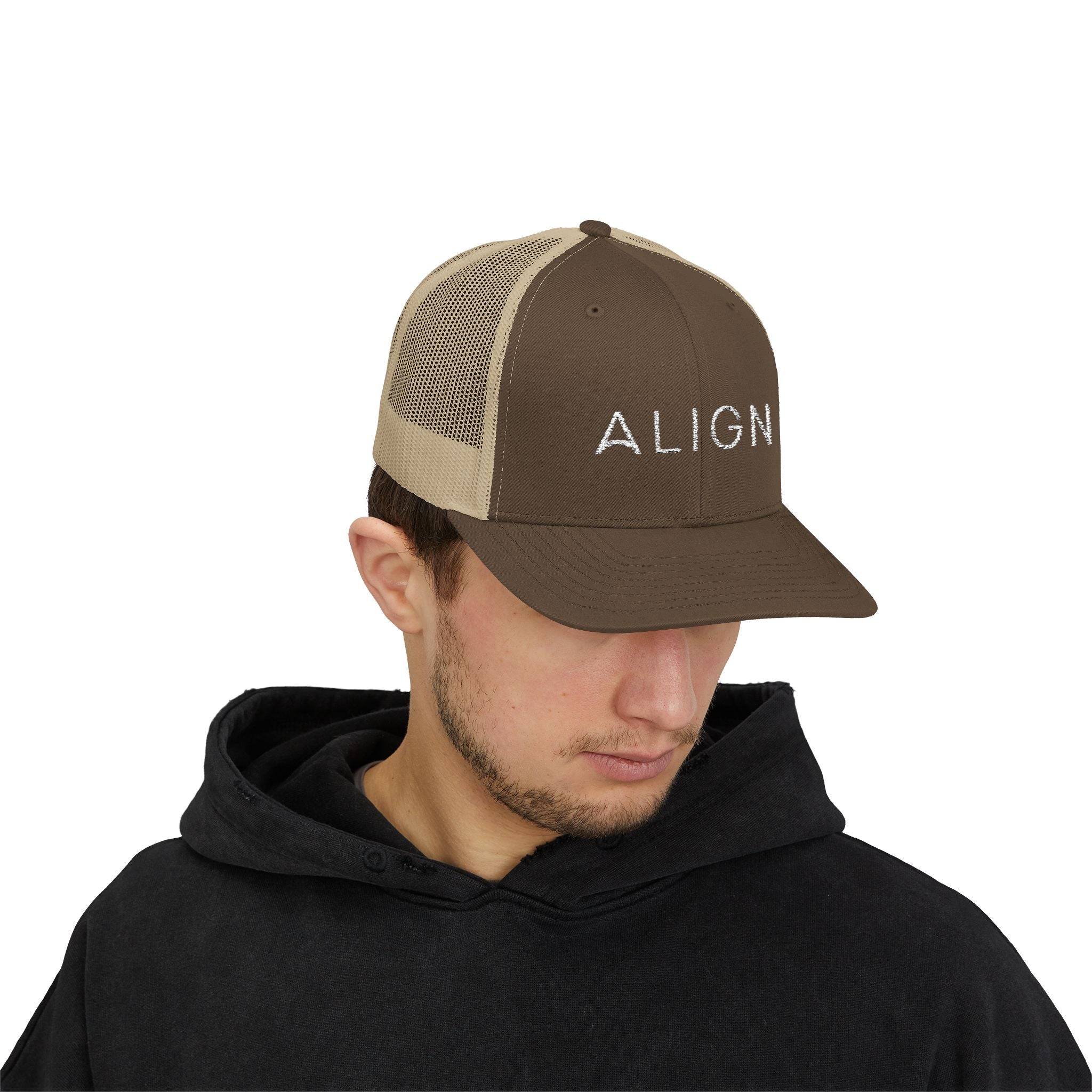 ALIGN Trucker Cap – Mesh Snapback Hat with Minimalist Motivational Text