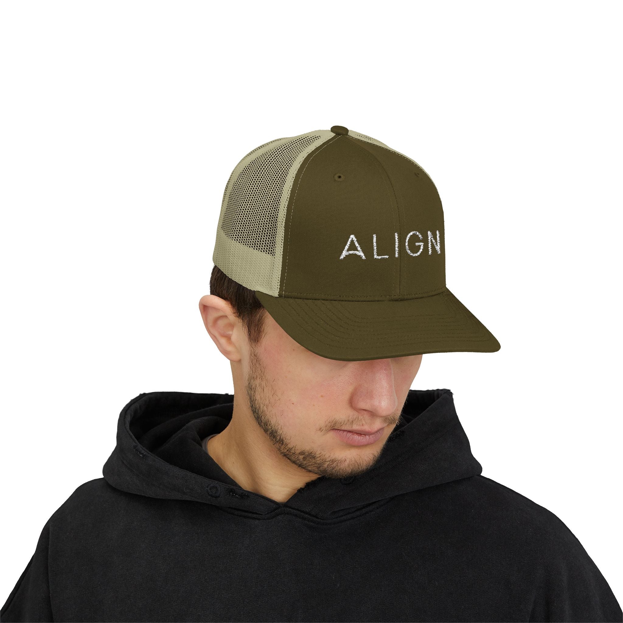 ALIGN Trucker Cap – Mesh Snapback Hat with Minimalist Motivational Text