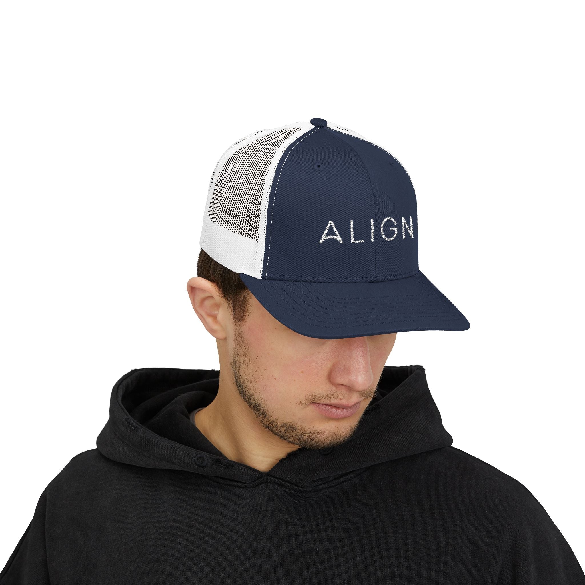 ALIGN Trucker Cap – Mesh Snapback Hat with Minimalist Motivational Text