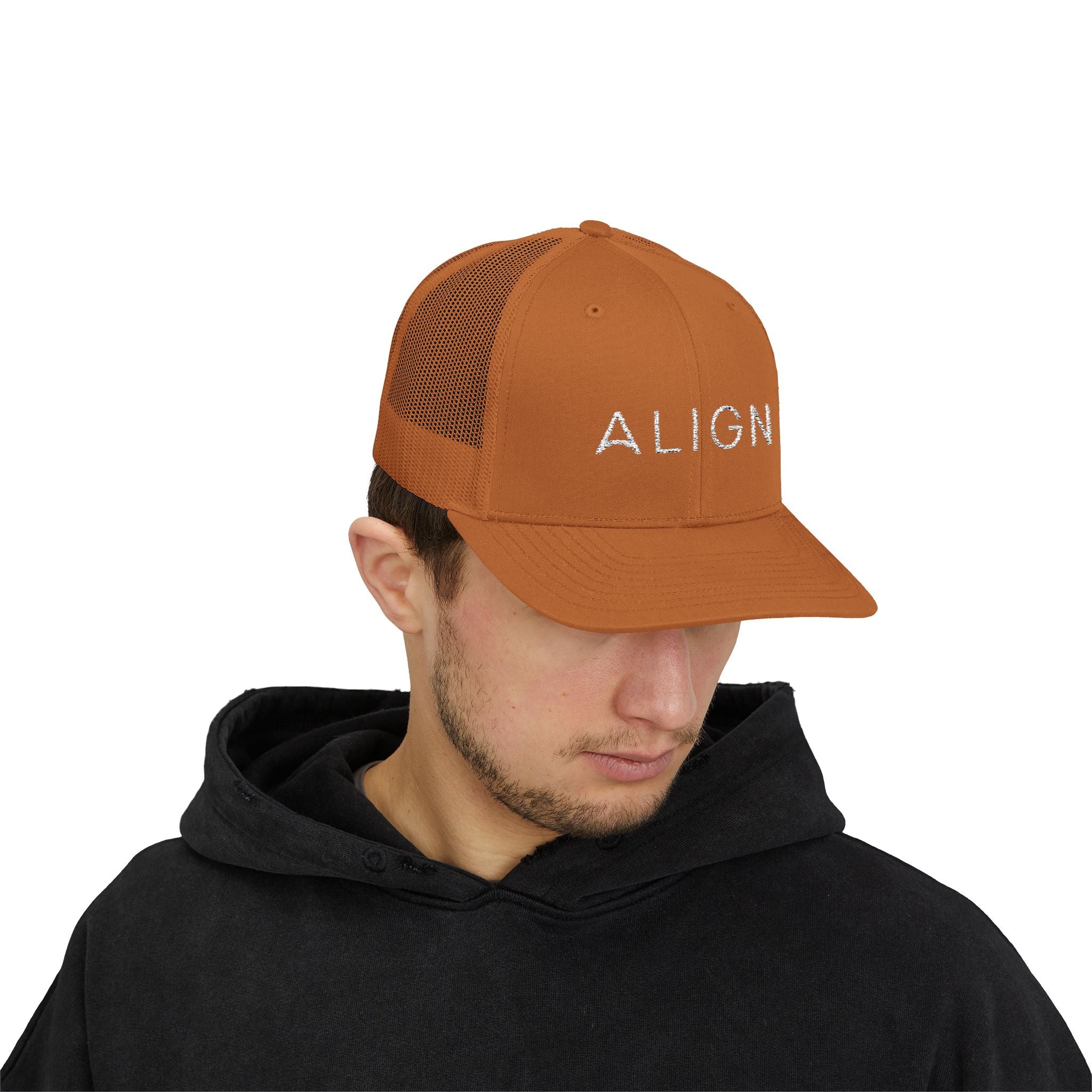 ALIGN Trucker Cap – Mesh Snapback Hat with Minimalist Motivational Text
